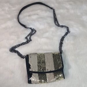 Zara Women Suede Sequin Striped Crossbody Bag